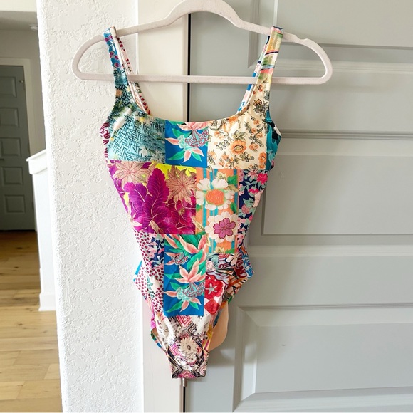 New Johnny Was Barcelona Patchwork Floral One Piece Swimsuit - Picture 4 of 6
